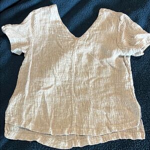 Grey Ribbed Relaxed Short Sleeve Blouse